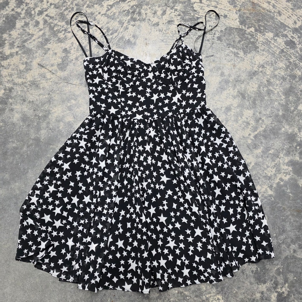 Pearl Georgina Chapman Dress Black White Star Print Fit & Flare‎ Party